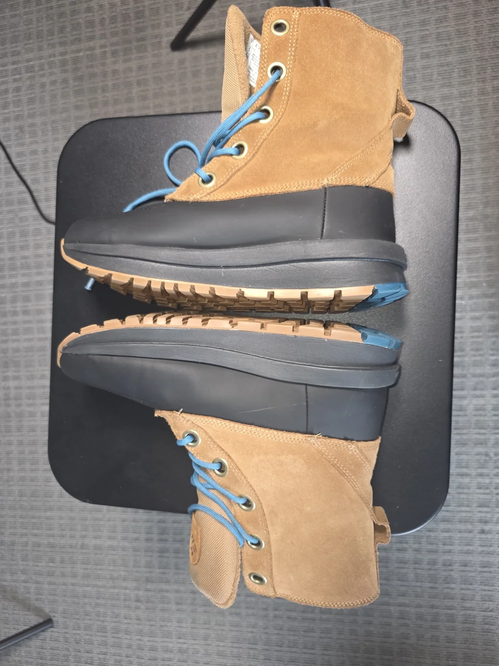 Kids Waterproof Winter Boots in Brown and Black with Blue Laces